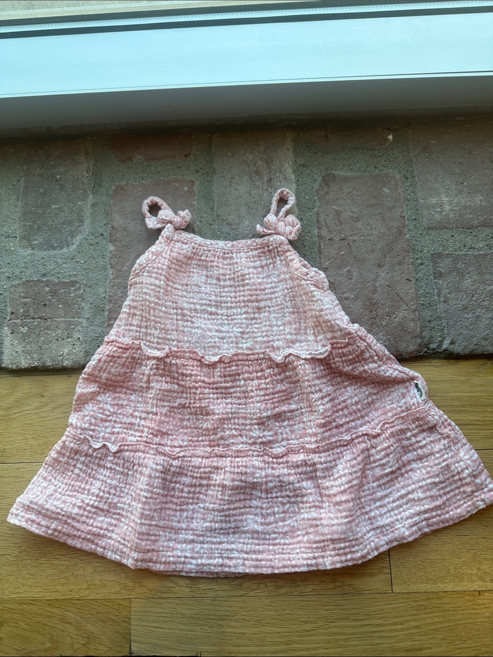 Toddler Pink Tiered Cotton Gauze Dress with Knotted Straps